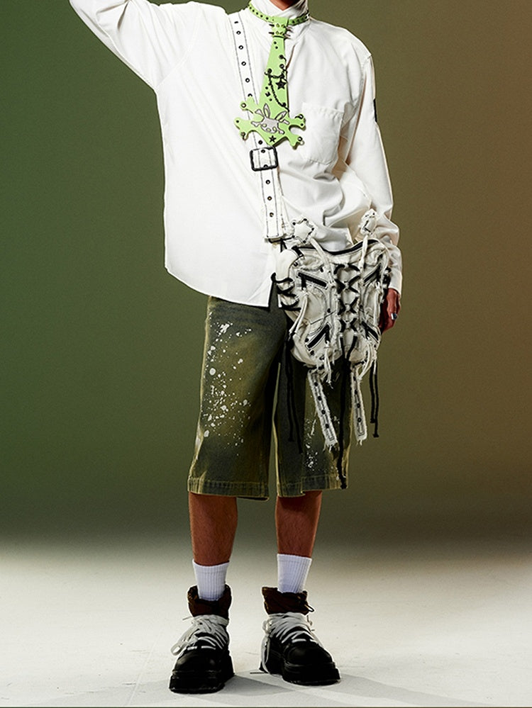 White Butterfly Frayed Hem Denim Bag