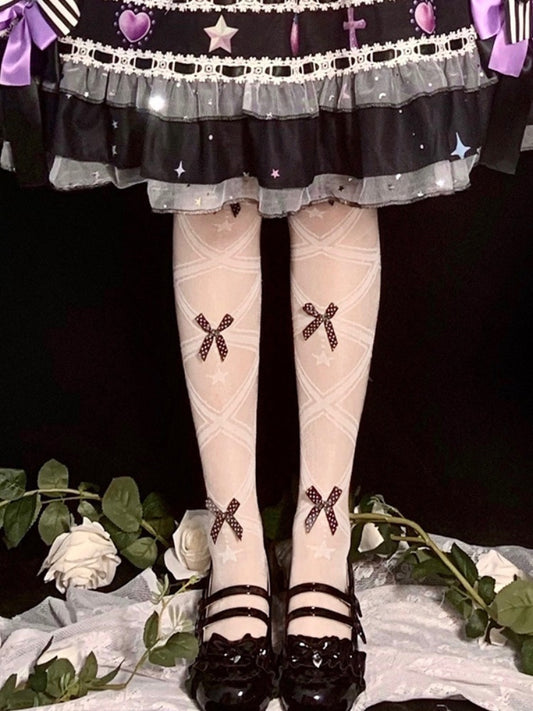 Red/Black Bows Crisscorss Banded Lolita Over Knee Stockings