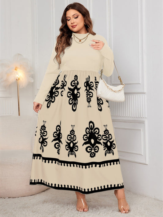 High-Waisted Autumn Long Sleeve Dress for Curvy Women