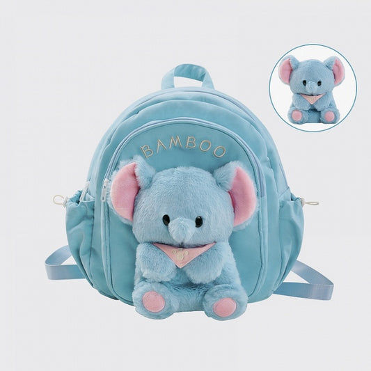 Blue Cute Backpack With A Detachable Elephant Plushie