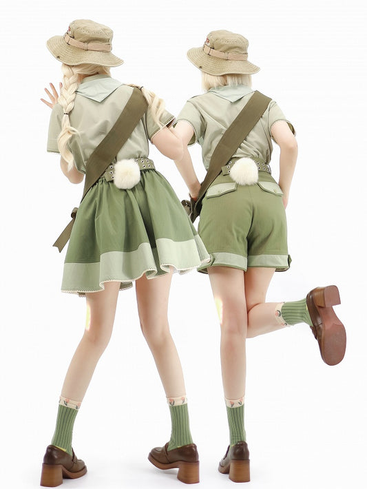 Cute Bunny Green Shirt with Carrot Tie + Skirt with Waist Belt and Plush Tail