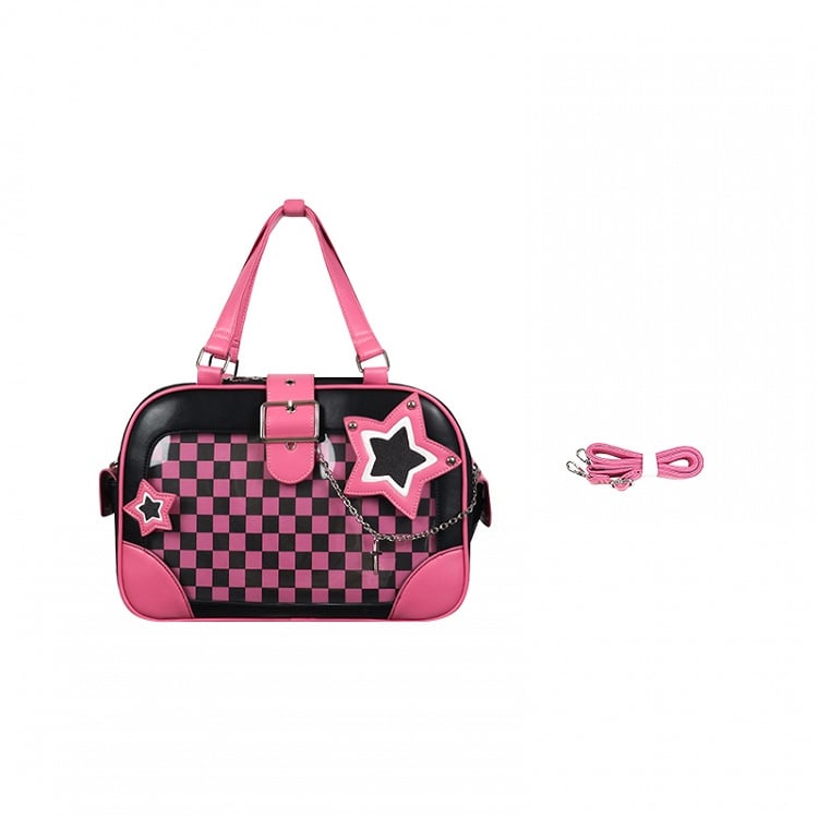 Black and Pink Checked Pattern Star Ita Bag