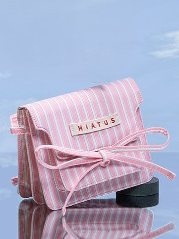 Charming Pink Striped Bow Crossbody Bag