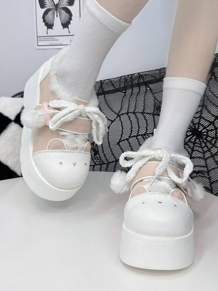 Y2K Pink & White Regular/Thicken Version Platform Canvas Sneakers