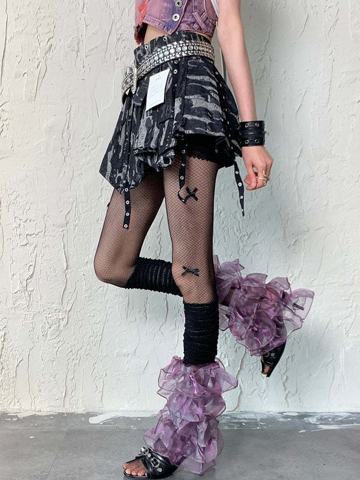 Blck&Purple Y2K Multi-layered Lace Trim Leg Sleeves