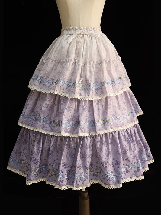 Ombre Violet Delicate Iris Embroidery Tiered Skirt