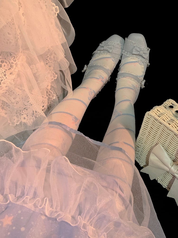 Little Candy Cotton Over-the-Knee Stockings - Blue and Pink Stripes