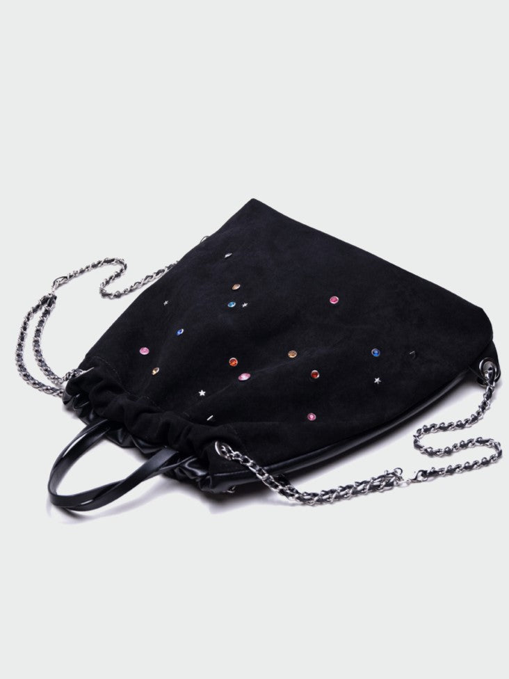Charming Black Backpack With Rhinestone Embellishments