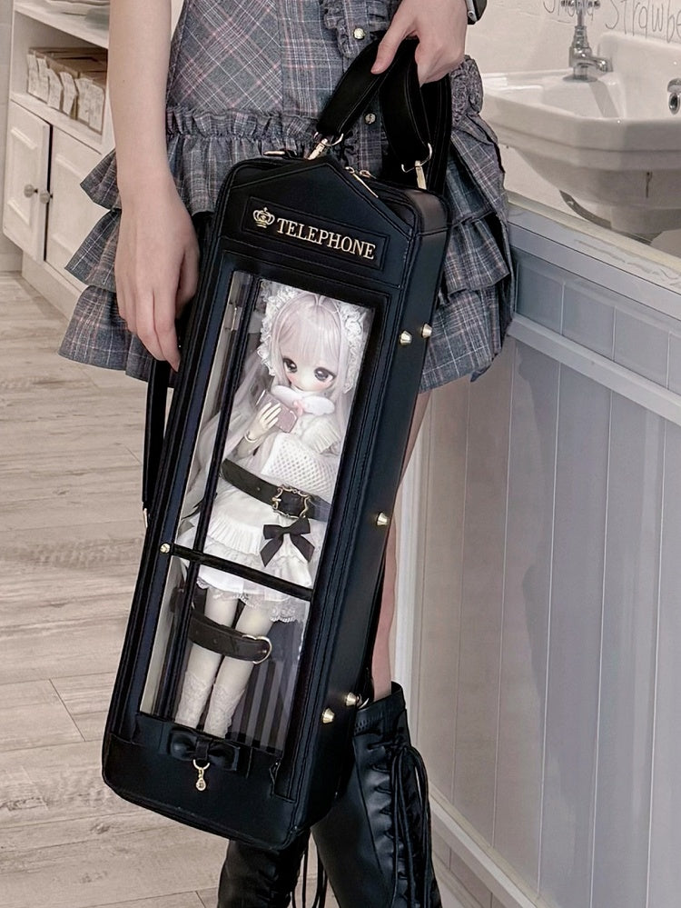 Black Telephone Booth-shaped 1/4 Scale BJD Doll Bag with Two Straps