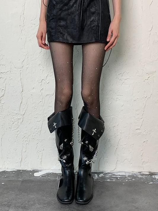 White/Black/Nude/Milk White Y2K Rhinestone Sheer Tights