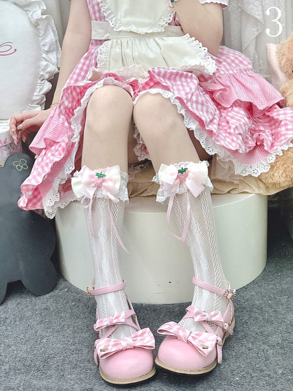 14 Options Black/White Lolita Calf Socks With Bowknot Details And White Lace Cuffs