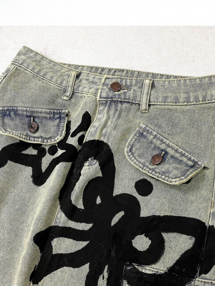 Blue Y2K Kitty And Bowknot Print Denim Skirt