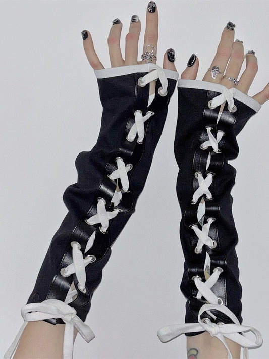 Black&White Y2K Crisscross Self-tie Strap Design Sleeves