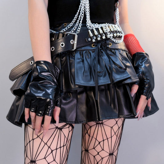 Silver/Black Cyberpunk Futuristic Half Finger Gloves