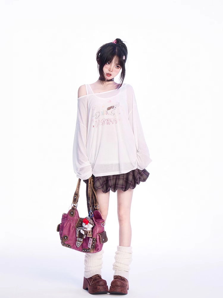 White Asymmetrical Neckline Slinky Dog Print Coverup with Tank Top Set