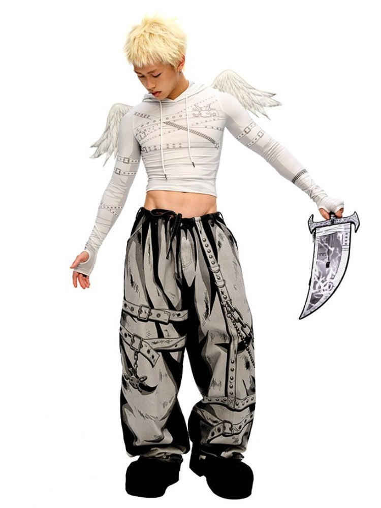 Gray Cartoon Lightning Knife-Shaped PU Crossbody