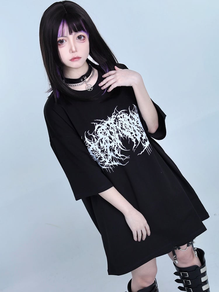 Black Jirai Kei Oversized Round Neck Top