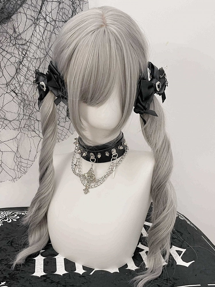 Black/White/Gray Studs Details Cross Charm Choker