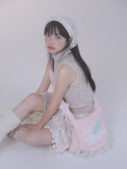 Plush Bunny Pink Fairycore Knit Crossbody
