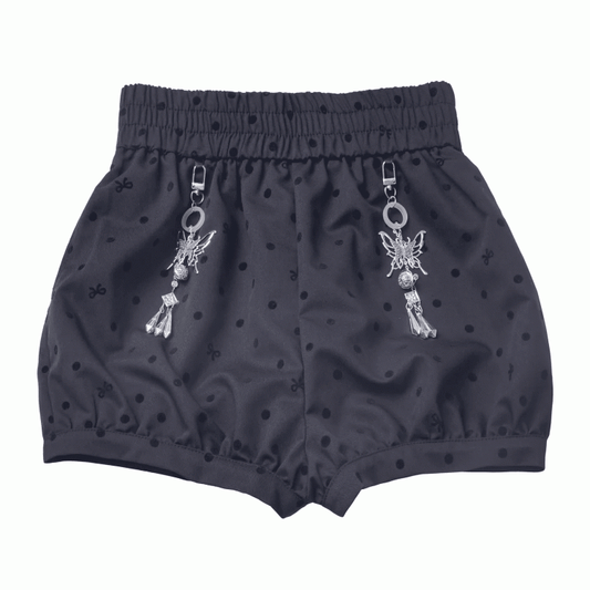 Black Cheongsam Style Polka-Dot Bubble Shorts with Butterfly Charms