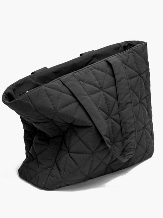 Elegant Black Diamond-Stitch Tote: Roomy & Lightweight