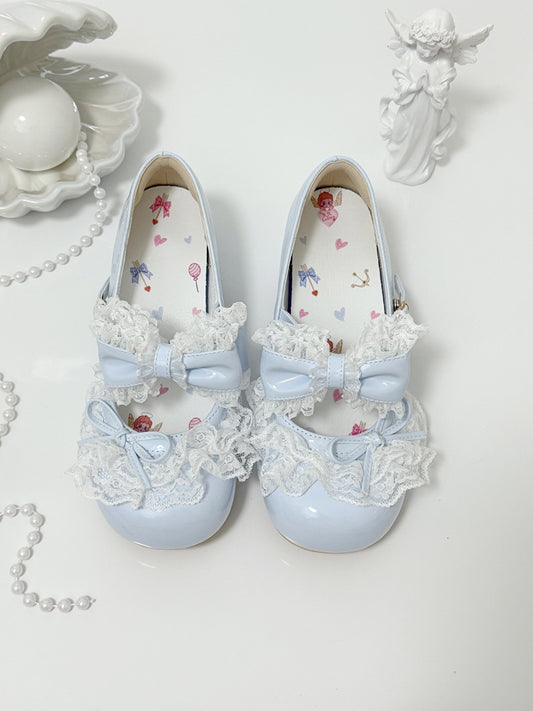 Blue Bowknot Details Lace Trim Round Toe Lolita Shoes