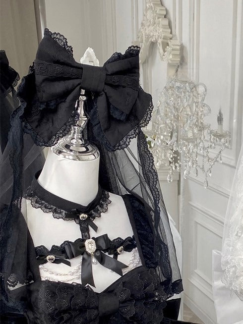 Black Large Bow Lolita KC with Veil