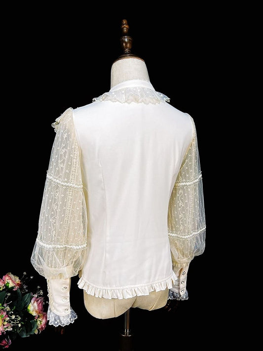 Apricot Vintage Shirt Leg-of-Mutton Sleeves Elegant Top