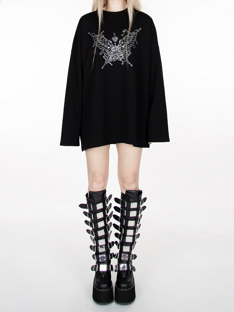 Black Rhinestone Butterfly Loose Sweatshirt