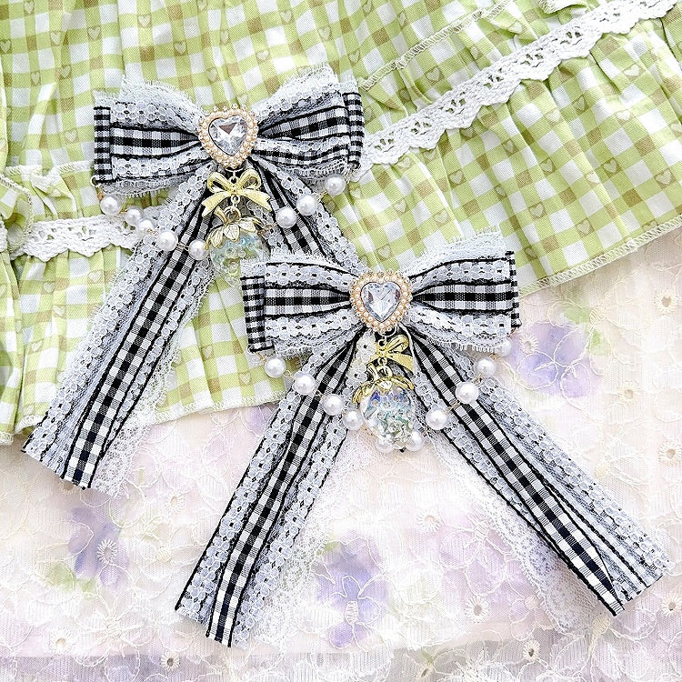 4 Color Options Plaid Pattern Strawberry And Beaded Charm Rhinestone Heart Decorated Hairclips