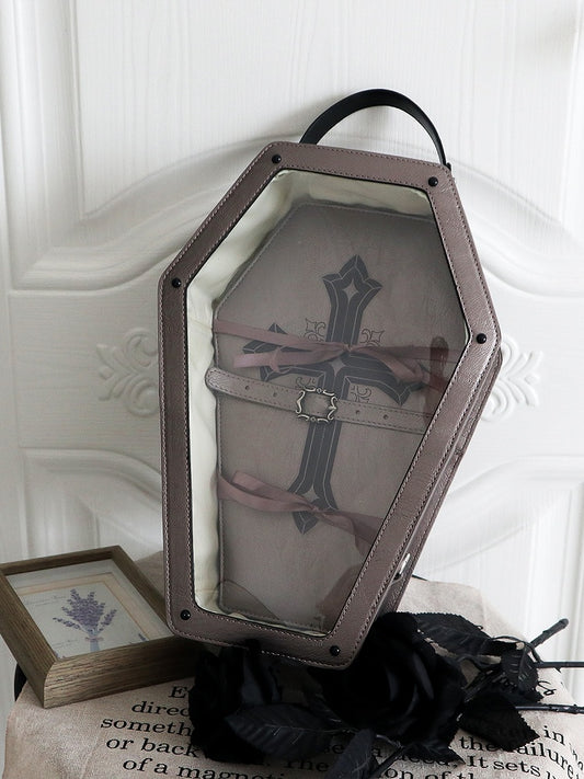 Gray Cross Decorated Coffin-Shaped 1/6 Scale BJD Doll Bag with Two Straps