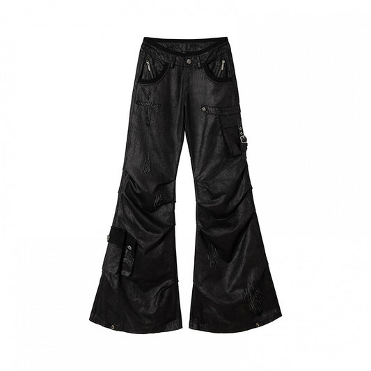 Clearance-Size M for 70CM Black Low-Waist Slim-fitting Flared Cargo Pants