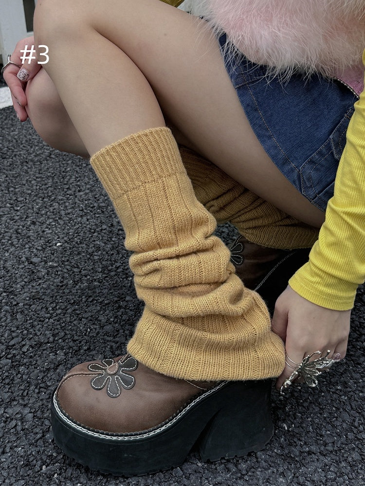 7 Options Y2K Ribbed Trim Knitted Leg Warmers