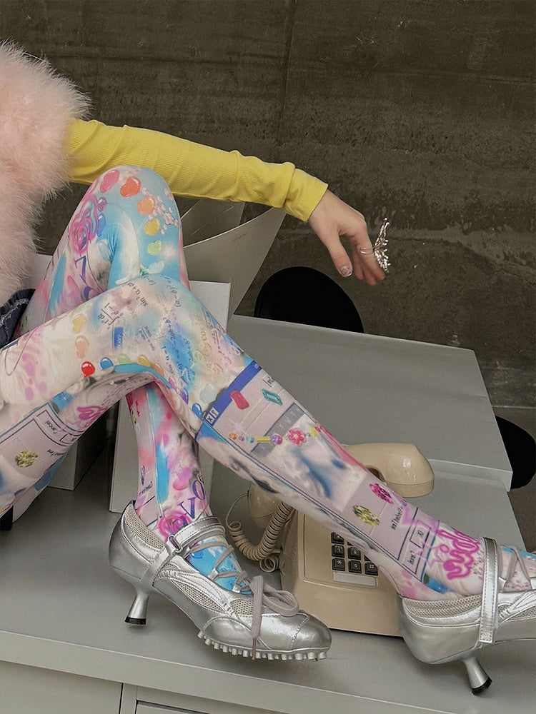 White Y2K Barbie Print Tights