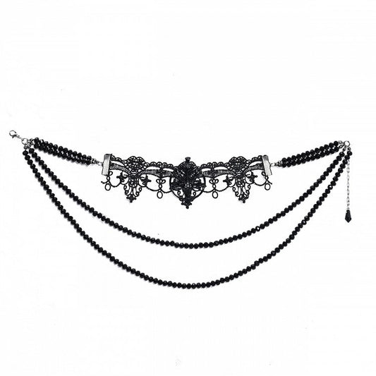 Bead Details Gothic Black Halloween Lace Choker