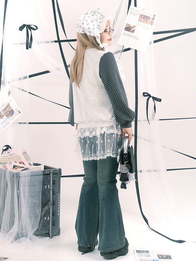 Plus Size Y2K White Sheer Overskirt with Floral & Star Embroidery