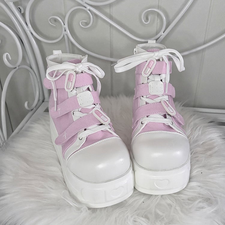 Yami Kawaii Pink Round Toe Platform Sneakers