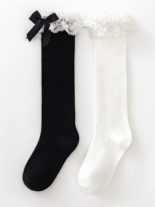 Black/White Lolita Lace Bowknot Details Underknee/Overknee Stockings