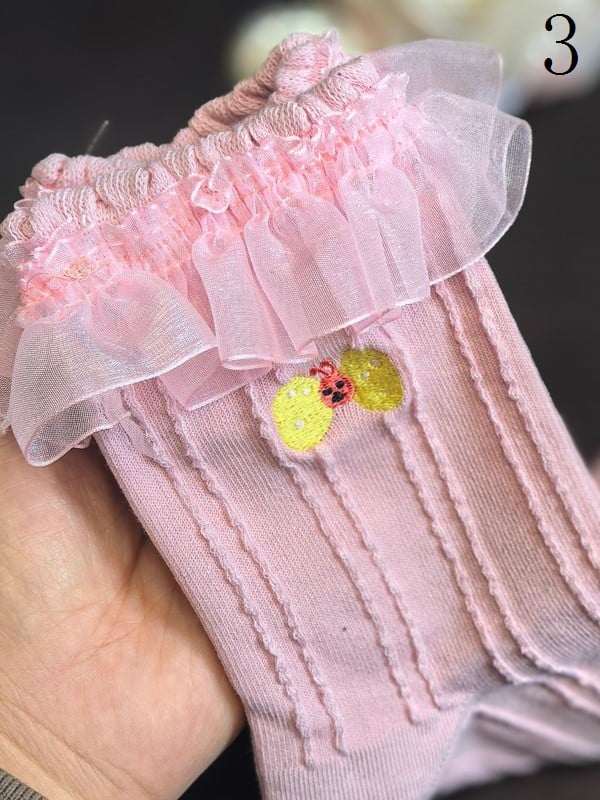 9 Options Colorful Lolita Ruffled Cuffs Cartoon Calf Socks