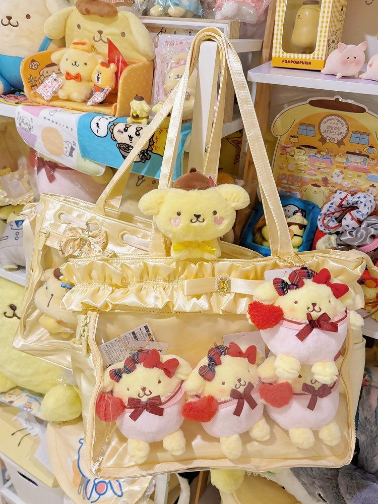 Yellow Ruffle Trim Rhinestone Bowknot Large Volume Ita Tote Bag