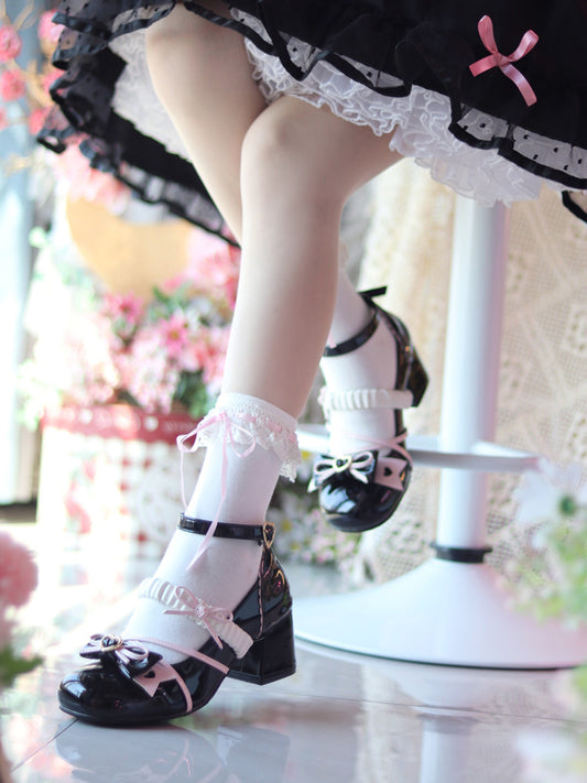 Bow Accents Black Block Heel Mary Janes