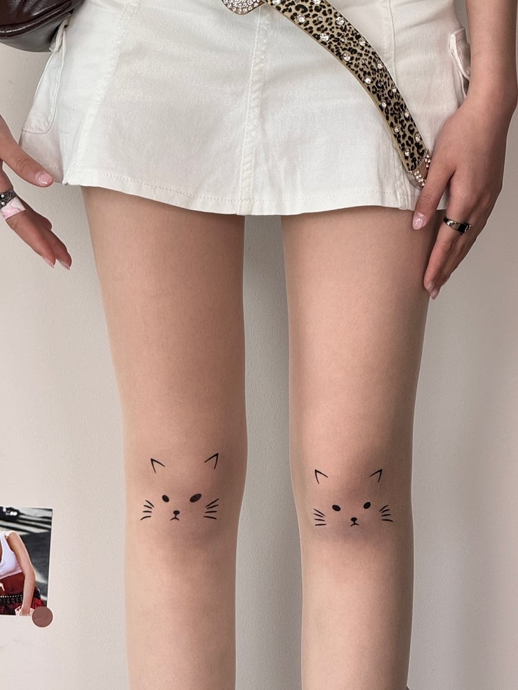 Nude Sweet Lolita Cat Print Tights