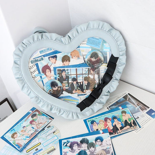 Blue Heart-shaped Bowknot Lace-up Ita Bag