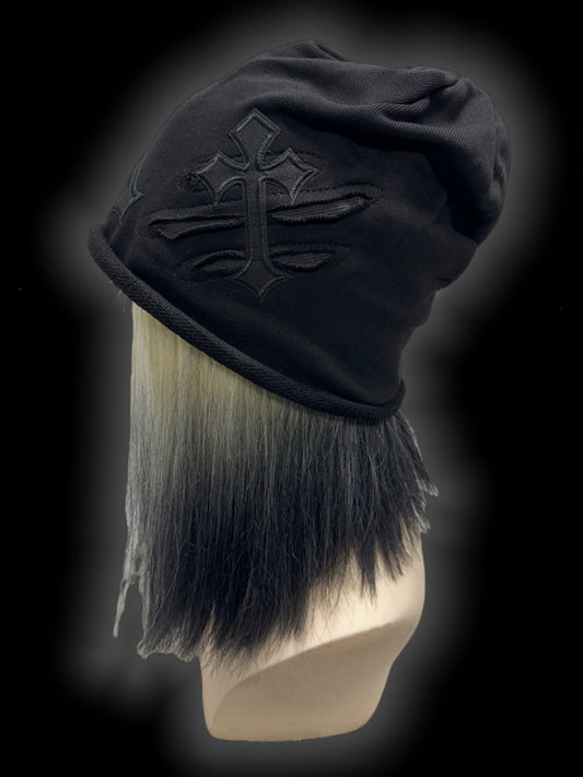Y2K Black Gothic Cross Appliques Slouchy Beanie
