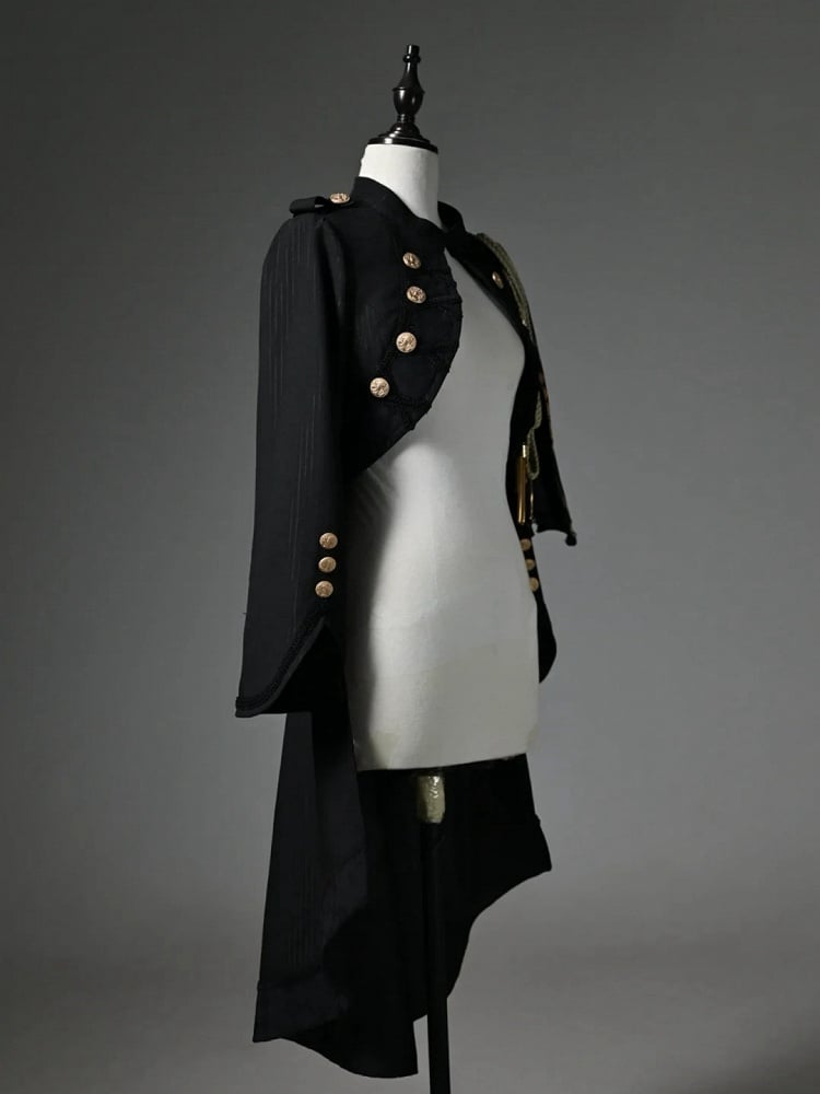 Black Detachable One-shoulder Cape Knight Tailcoat
