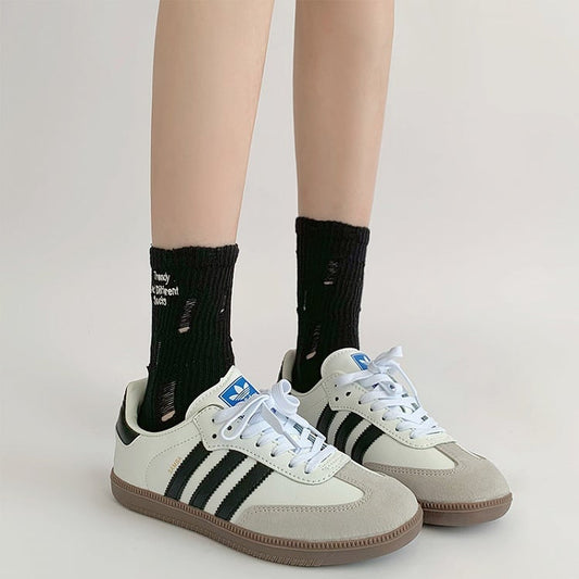 Letters Embroidery Distressed Holes Socks White/Black/Gray/Khaki