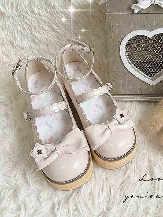Light Pink Star Applique Bow at Top Lolita Platform Shoes