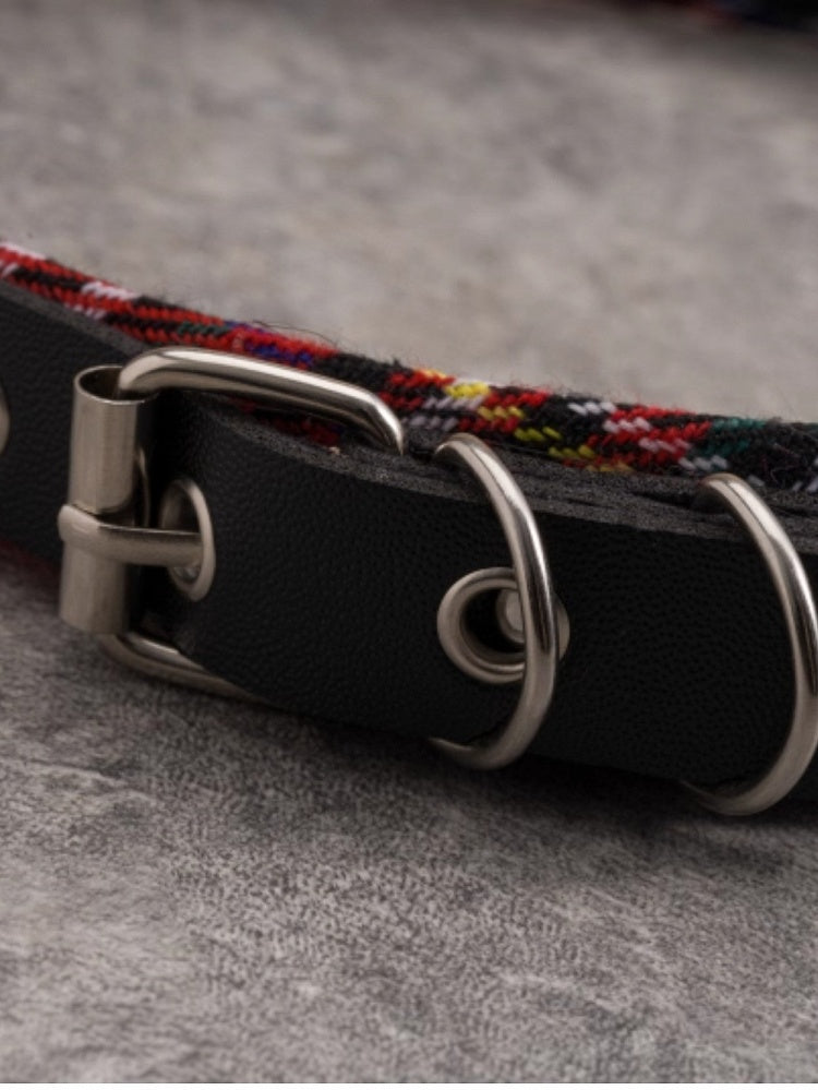 Red And Black Plaid Pattern Heart Buckle With Studs KC