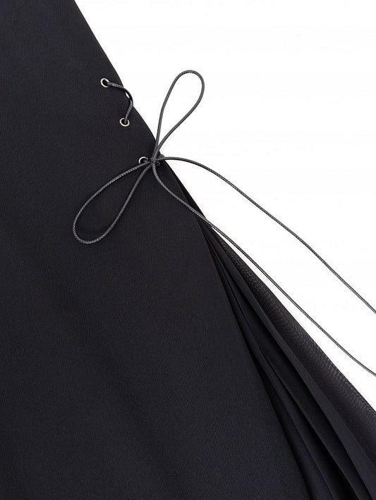 Black High Waist Flowing Pleated Chiffon Panels Wide-leg Pants