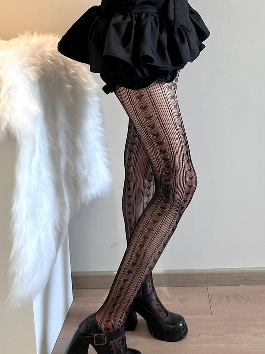 Black Y2K Heart Pattern Tights